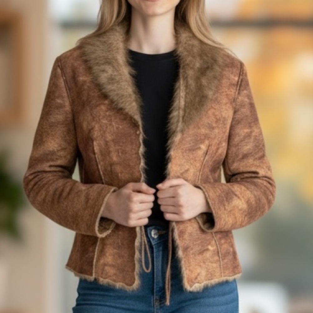 David Benjamin Size M Brown Suede Faux Fur and Hide Great looking Jacket | NWOT